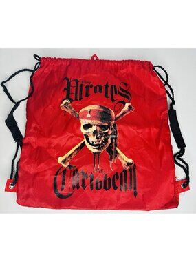Disney Pirates of the Caribbean Drawstring Backpack Red Skull Bag Promo READ
